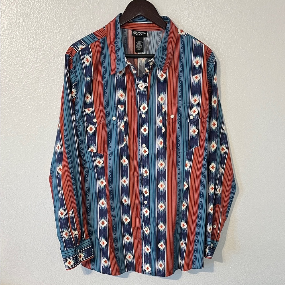 Wrangler Retro Aztec Print Pearl Snap Western Shirt Women's XXL